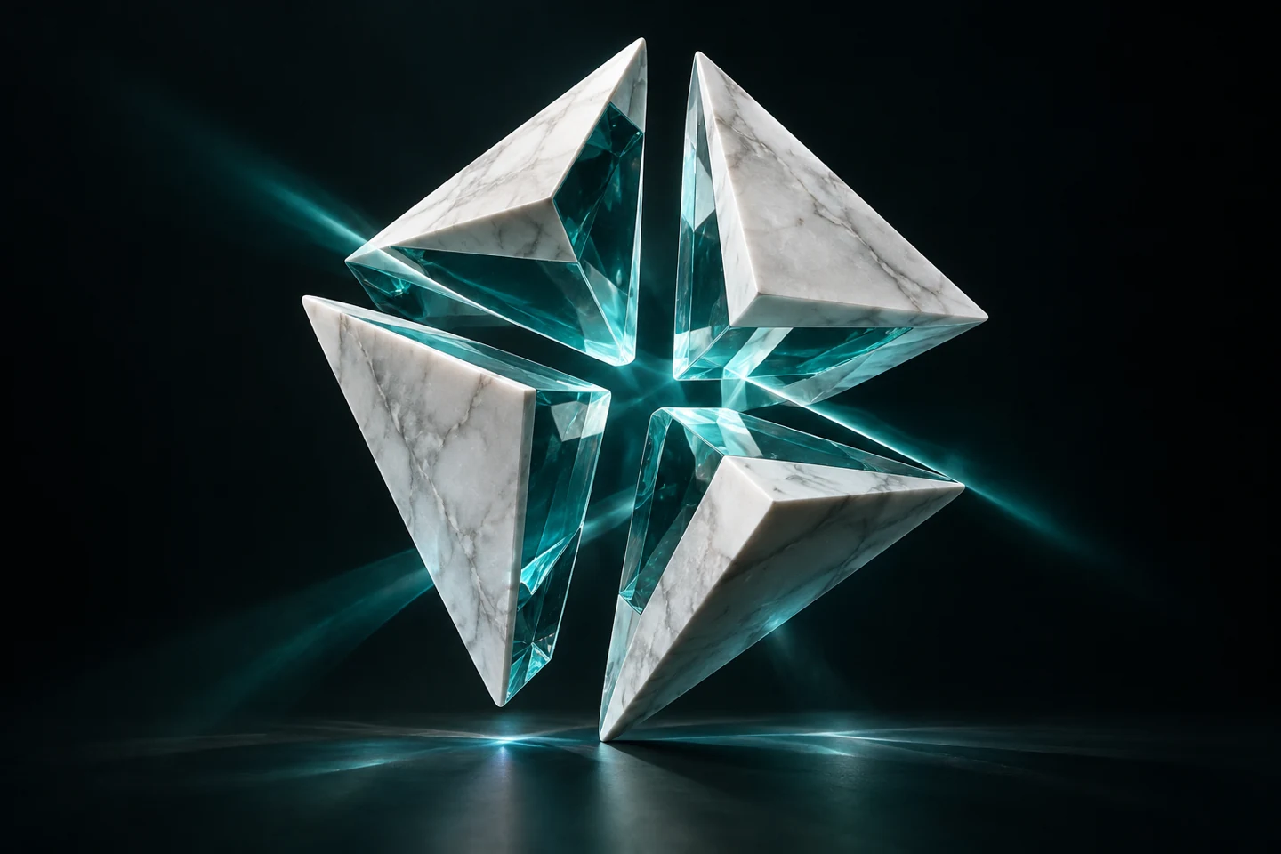 Diagonal geteilter Marmorprisma mit unterschiedlichen Lichtwegen durch seine Glasflächen