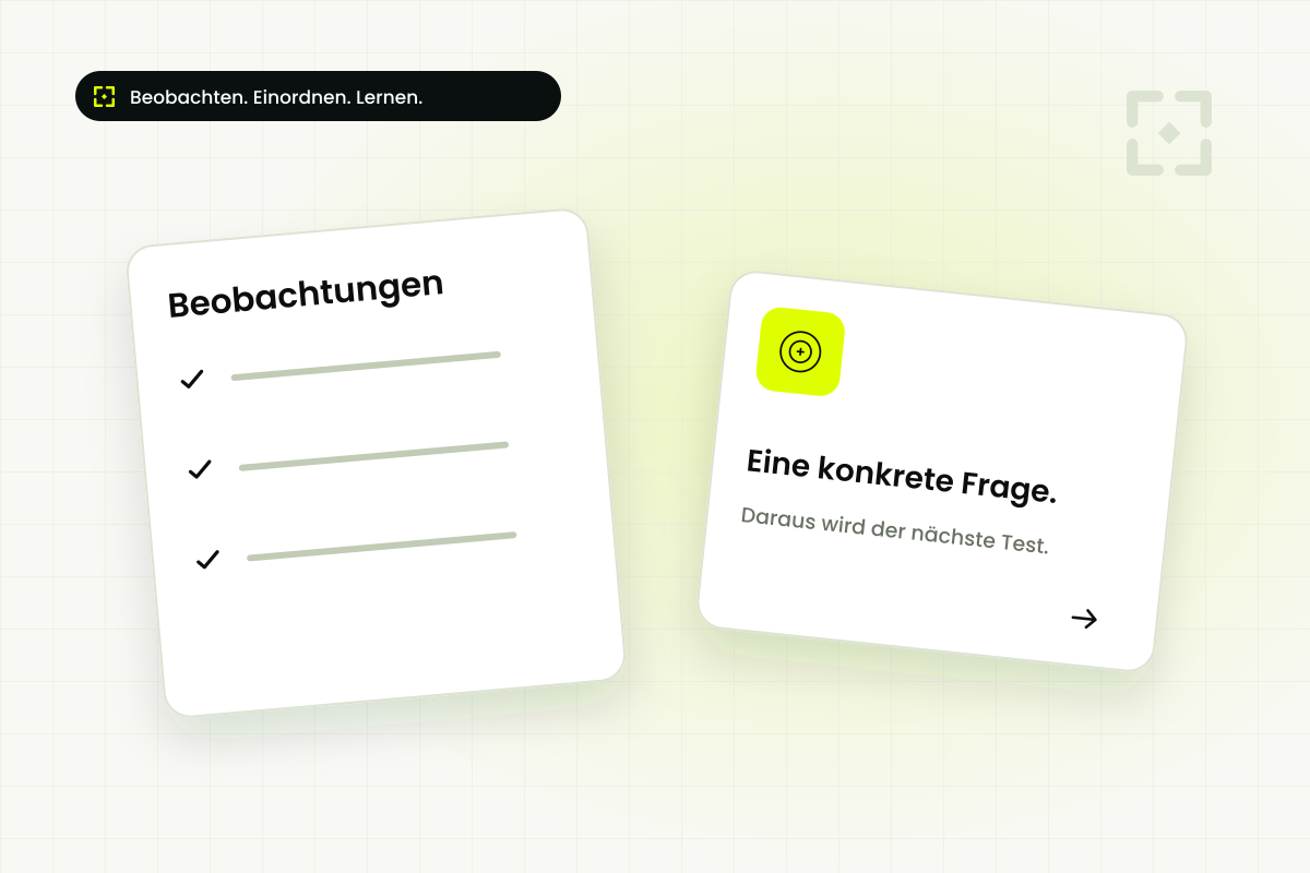 Illustration: Shopbeobachtungen werden zu konkreten Fragen und einem abgestimmten nächsten Test.