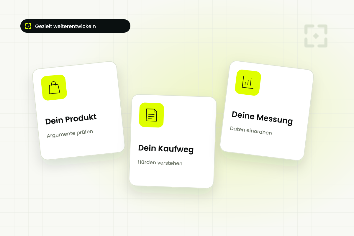 Illustration: Produkt, Kaufweg und Messung vor dem nächsten Shoptest betrachten.